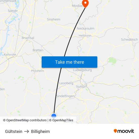 Gültstein to Billigheim map