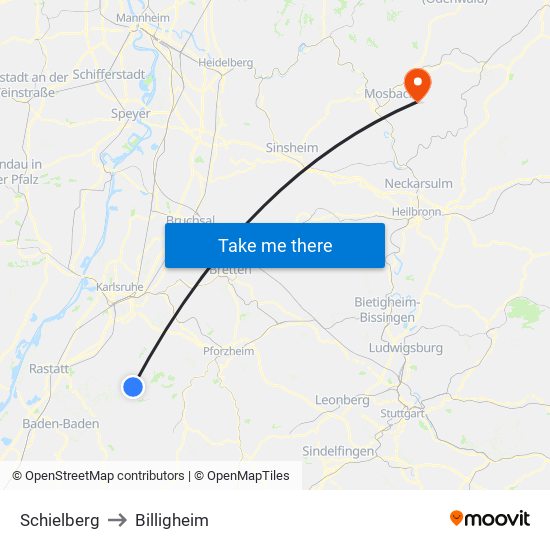 Schielberg to Billigheim map