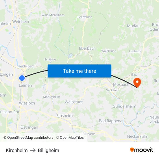 Kirchheim to Billigheim map