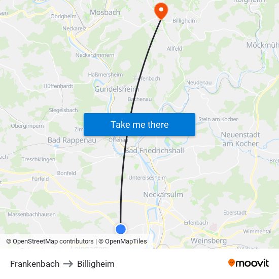 Frankenbach to Billigheim map