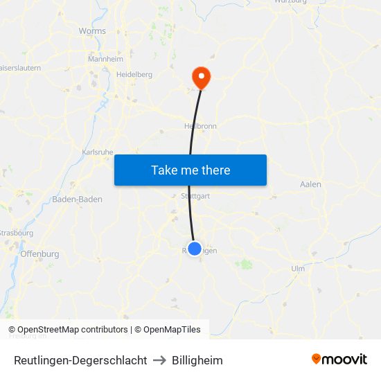 Reutlingen-Degerschlacht to Billigheim map