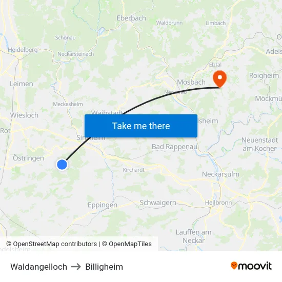Waldangelloch to Billigheim map