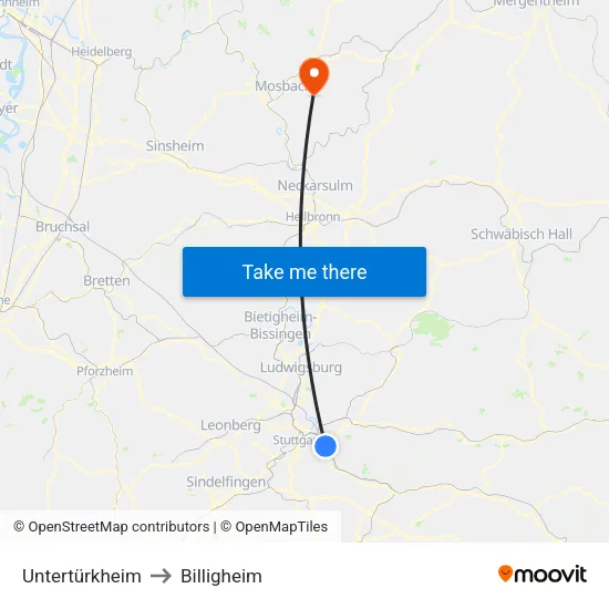 Untertürkheim to Billigheim map