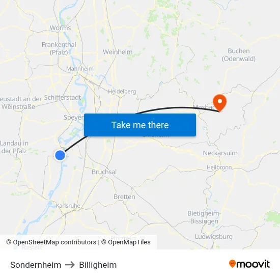 Sondernheim to Billigheim map
