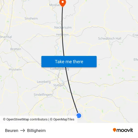 Beuren to Billigheim map