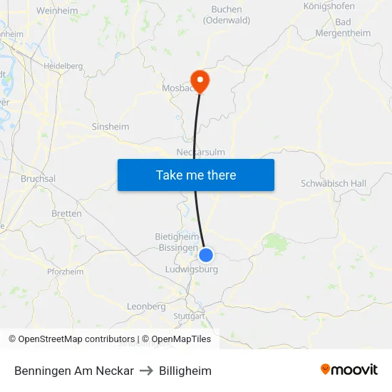 Benningen Am Neckar to Billigheim map