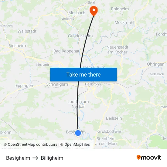 Besigheim to Billigheim map