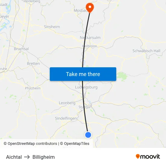 Aichtal to Billigheim map