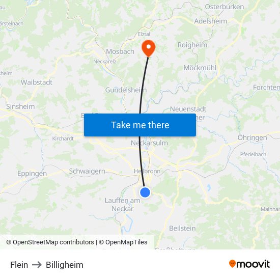 Flein to Billigheim map