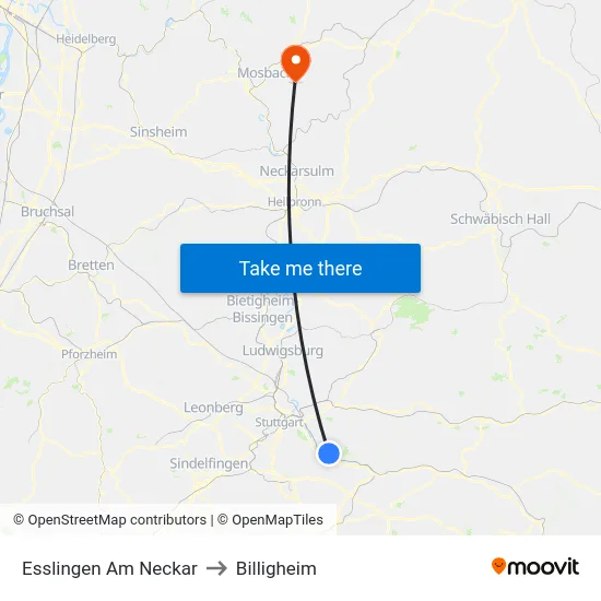 Esslingen Am Neckar to Billigheim map