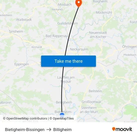 Bietigheim-Bissingen to Billigheim map