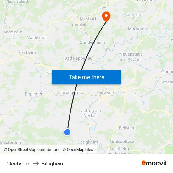Cleebronn to Billigheim map