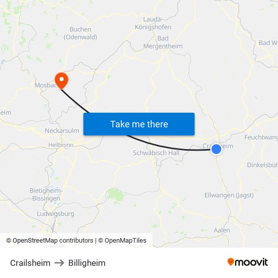 Crailsheim to Billigheim map