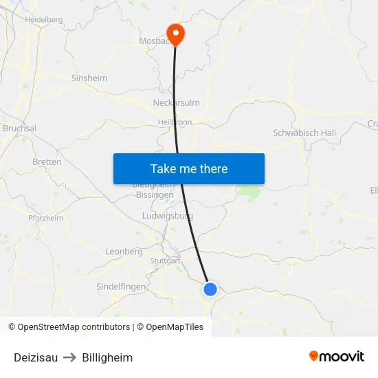Deizisau to Billigheim map
