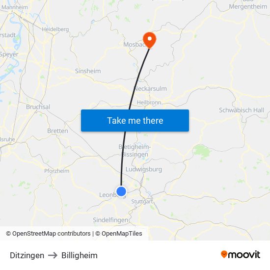 Ditzingen to Billigheim map