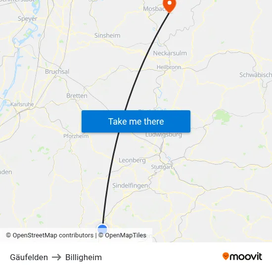 Gäufelden to Billigheim map