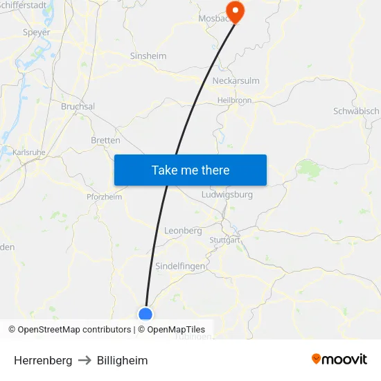 Herrenberg to Billigheim map