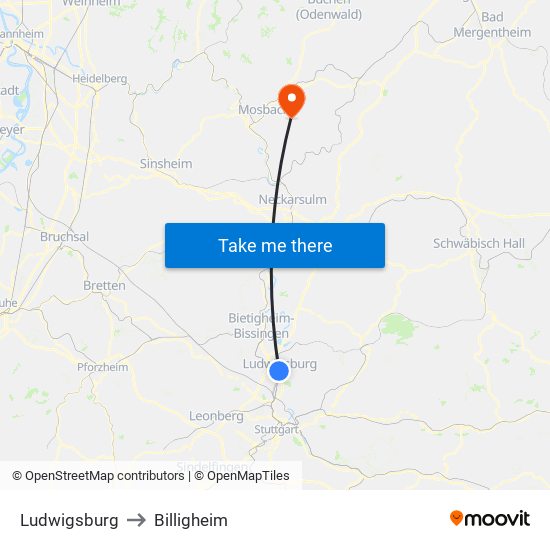 Ludwigsburg to Billigheim map