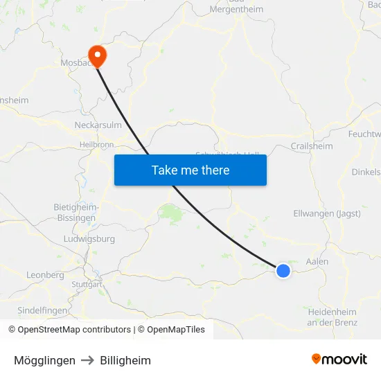 Mögglingen to Billigheim map