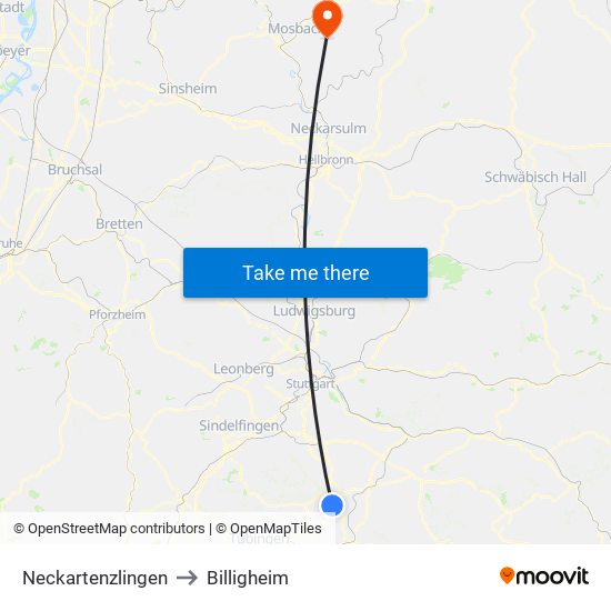 Neckartenzlingen to Billigheim map