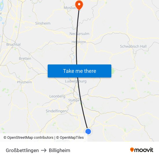 Großbettlingen to Billigheim map