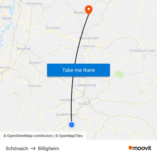 Schönaich to Billigheim map