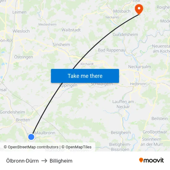 Ölbronn-Dürrn to Billigheim map