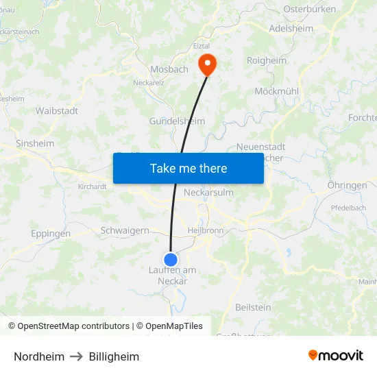 Nordheim to Billigheim map