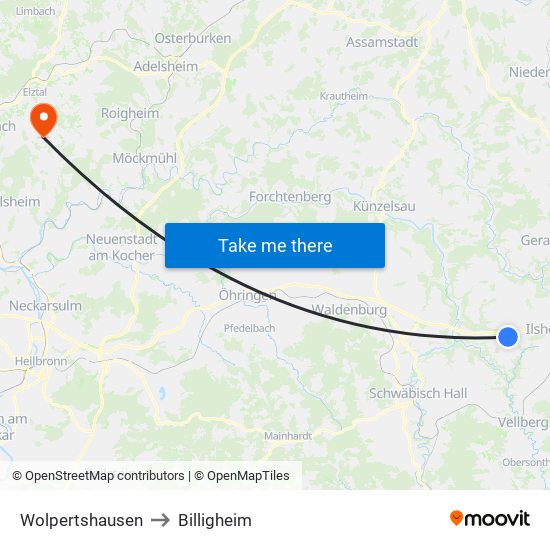 Wolpertshausen to Billigheim map