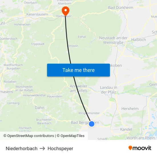 Niederhorbach to Hochspeyer map