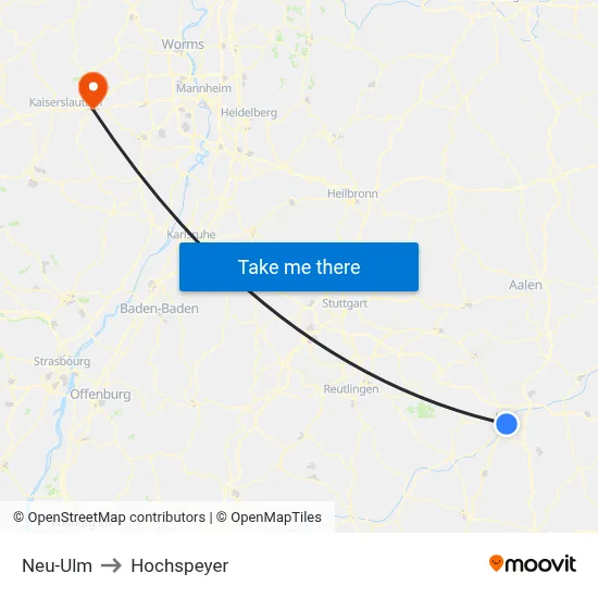 Neu-Ulm to Hochspeyer map