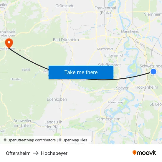 Oftersheim to Hochspeyer map