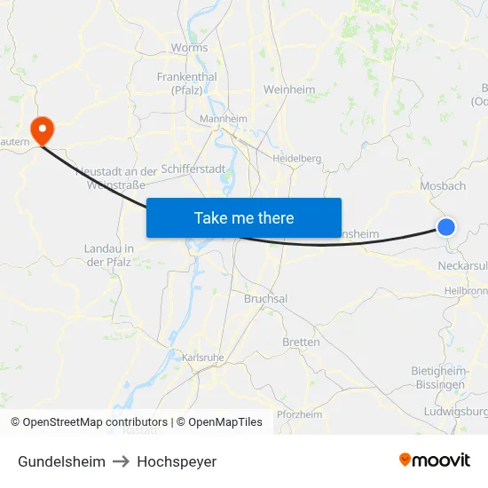Gundelsheim to Hochspeyer map