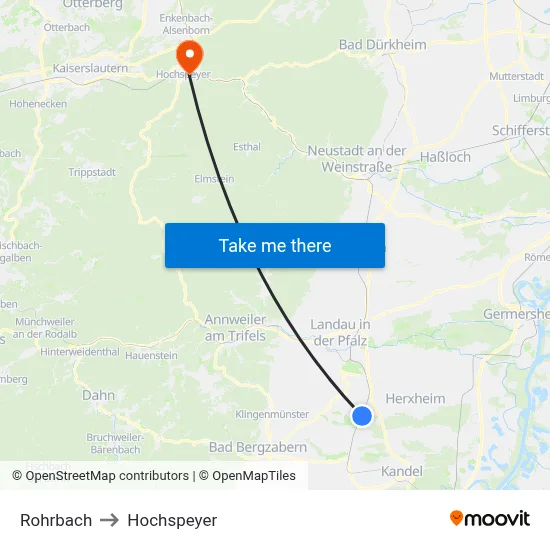 Rohrbach to Hochspeyer map