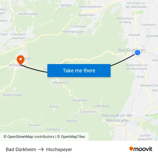 Bad Dürkheim to Hochspeyer map