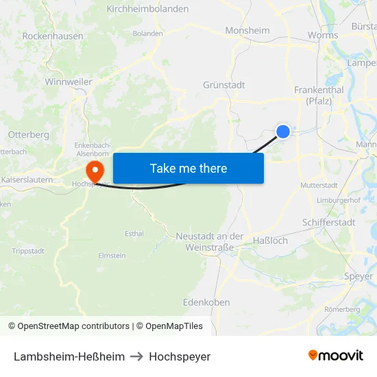 Lambsheim-Heßheim to Hochspeyer map