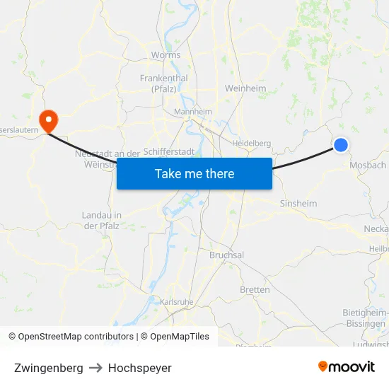 Zwingenberg to Hochspeyer map