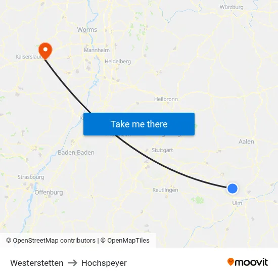 Westerstetten to Hochspeyer map
