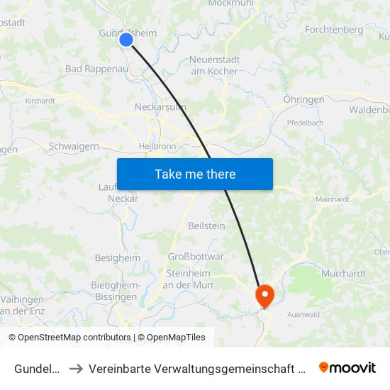 Gundelsheim to Vereinbarte Verwaltungsgemeinschaft Der Stadt Backnang map