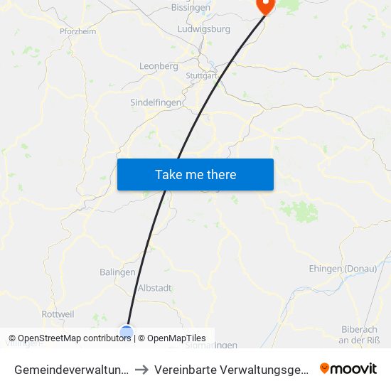 Gemeindeverwaltungsverband Meßstetten to Vereinbarte Verwaltungsgemeinschaft Der Stadt Backnang map