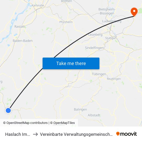 Haslach Im Kinzigtal to Vereinbarte Verwaltungsgemeinschaft Der Stadt Backnang map