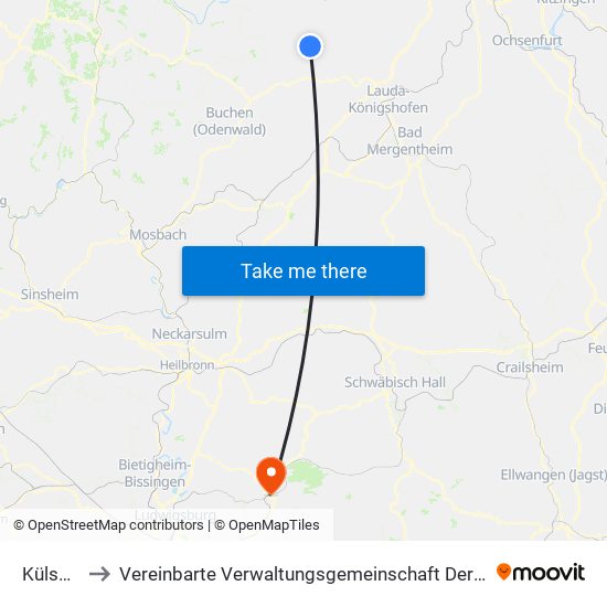 Külsheim to Vereinbarte Verwaltungsgemeinschaft Der Stadt Backnang map