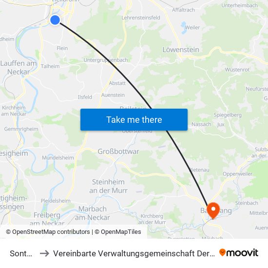 Sontheim to Vereinbarte Verwaltungsgemeinschaft Der Stadt Backnang map