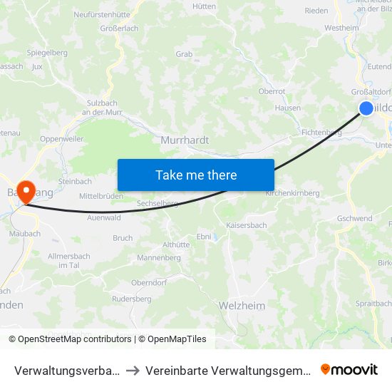 Verwaltungsverband Limpurger Land to Vereinbarte Verwaltungsgemeinschaft Der Stadt Backnang map