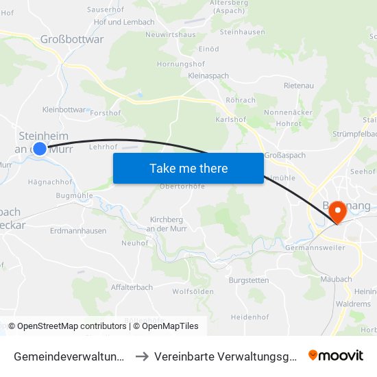 Gemeindeverwaltungsverband Steinheim-Murr to Vereinbarte Verwaltungsgemeinschaft Der Stadt Backnang map