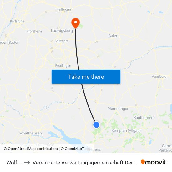Wolfegg to Vereinbarte Verwaltungsgemeinschaft Der Stadt Backnang map