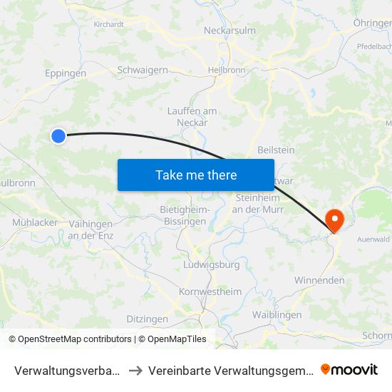 Verwaltungsverband Oberes Zabergäu to Vereinbarte Verwaltungsgemeinschaft Der Stadt Backnang map