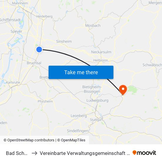 Bad Schönborn to Vereinbarte Verwaltungsgemeinschaft Der Stadt Backnang map