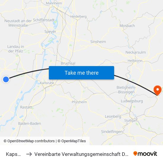 Kapsweyer to Vereinbarte Verwaltungsgemeinschaft Der Stadt Backnang map