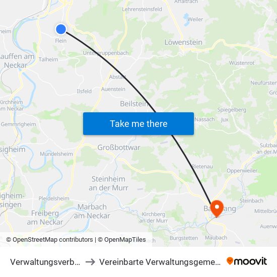 Verwaltungsverband Flein-Talheim to Vereinbarte Verwaltungsgemeinschaft Der Stadt Backnang map